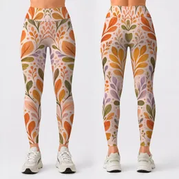 Colorful Botanical Leaves for Yoga, Pilates and Everyday Casual Style Leggings