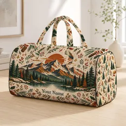 Rustic Patchwork Mountains and Evergreen Trees for Camping, Beach Days, and Getaways Quilted Weekend Bag
