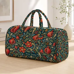 Vermilion Pomegranate Vines for Bohemian Beach Days and Weekend Getaways Quilted Weekend Bag
