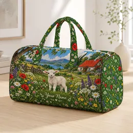 Meadow Lamb, Cottage and Wildflowers for Countryside Getaways and Garden Escape Trips Quilted Weekend Bag