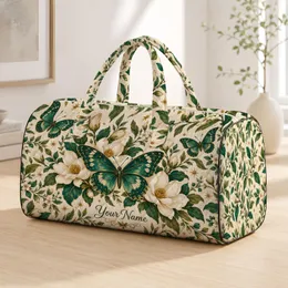 Teal Butterflies and Ivory Blooms for Bohemian Getaways and Garden-Loving Travelers Quilted Weekend Bag