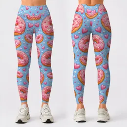 Pastel Donuts and Hearts for Sweet Cafe Days, Yoga Sessions, and Casual Weekend Errands Leggings