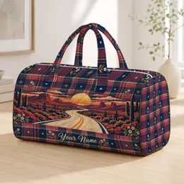 Americana Road Trip Sunset and Heritage Plaid for Relaxed Summer Vacation Adventures Quilted Weekend Bag