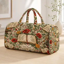 Vintage Open Books and Wildflowers for Literary Getaways and Garden-Loving Travelers Quilted Weekend Bag