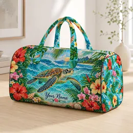 Tropical Sea Turtle And Hibiscus For Sunny Coastal Getaways And Relaxed Beach Travel Quilted Weekend Bag