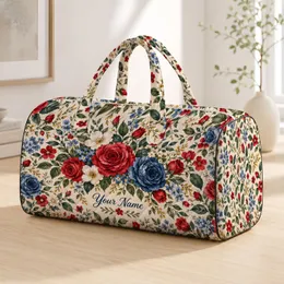 Red And Blue Garden Florals For Relaxed Weekend Escapes And Sunlit Resort Getaways Quilted Weekend Bag
