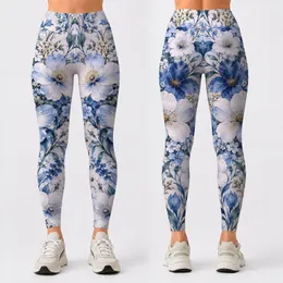 Blue Watercolor Wildflowers for Yoga, Pilates, and Everyday Studio-to-Street Style Leggings