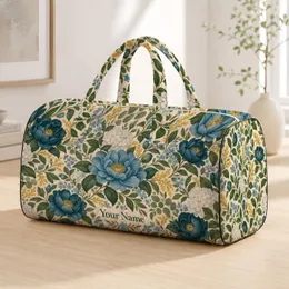 Teal Wildflower Blooms for Weekend Travel, Garden Getaways and Relaxed Yoga Days Away Quilted Weekend Bag