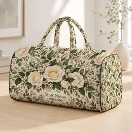 Ivory Rose And Sage Botanical Blooms For Garden Getaways And Relaxed Travel Days Quilted Weekend Bag