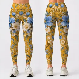 Mustard Blue Wildflowers for Pilates, Gym, And Everyday Wellness Leggings