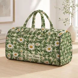 Sage Gingham Daisies for Cottage Getaways and Sunny Weekend Travel Adventures Quilted Weekend Bag