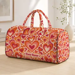 Retro Nested Hearts in Sunset Orange for Romantic Getaways and Colorful Road Trips Quilted Weekend Bag
