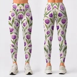 Purple Tulip Blossoms for Yoga, Pilates, and Everyday Springtime Style for Active Women Leggings