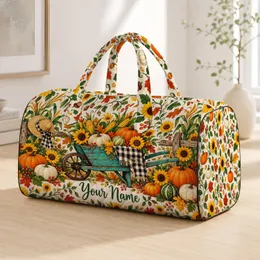 Sunflower Pumpkin Corn Harvest Scene for Autumn Getaways and Weekend Adventures Quilted Weekend Bag