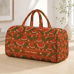 Terracotta Watermelon and Olive Leaf Rows for Sunny Summer Getaways and Picnic Escapes Quilted Weekend Bag