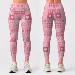 Soft Pink Gingham Hearts for Yoga, Pilates, Running and Everyday Casual Wear for Women Leggings