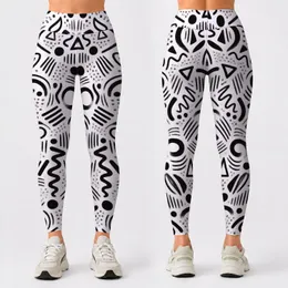 Monochrome Alphabet-Inspired Doodle Motifs for Pilates, Gym Sessions and Everyday Athleisure Leggings