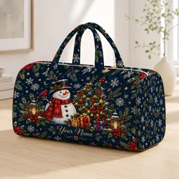 Smiling Snowman And Decorated Christmas Tree For Cozy Winter Holiday Travel Days Quilted Weekend Bag