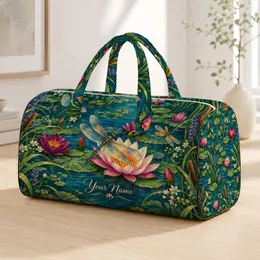 Water Lily Dragonflies and Lakeside Blooms for Serene Weekend Getaways and Nature Lovers Quilted Weekend Bag