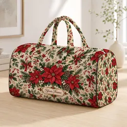 Poinsettia Candy Canes and Evergreen Sprigs for Festive Holiday Travel and Getaways Quilted Weekend Bag