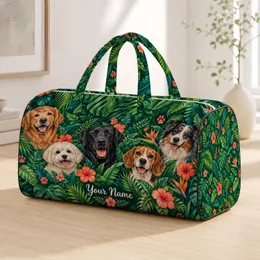 Jungle Dog Portraits with Tropical Flowers for Beach Days and Weekend Travel Getaways Quilted Weekend Bag