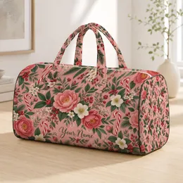 Blush Rose Blossoms And Candy Canes For Romantic Winter Getaways And Holiday Travel Quilted Weekend Bag
