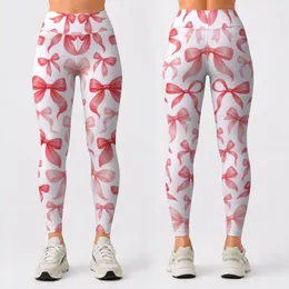 Coral and Blush Bow Motifs for Yoga, Pilates, Commuting and Everyday Errands Leggings