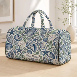 Indigo Seashells, Starfish and Harbor Shells for Coastal Beach Getaways and Summer Travel Quilted Weekend Bag