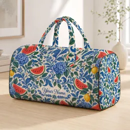 Cobalt Botanical Watermelon Foliage for Sunny Beach Days and Relaxed Weekend Getaways Quilted Weekend Bag