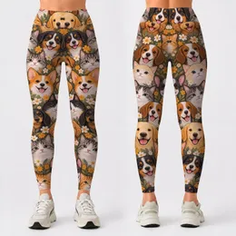 Playful Cat And Dog Faces For Yoga, Pilates, Gym Sessions And Everyday City Outings Leggings