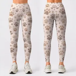 Soft Taupe Cat Paw Motifs for Relaxed Pilates, Yoga, and Everyday Casual Wear Leggings