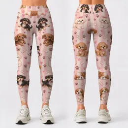 Playful Puppy and Paw Print for Yoga Pilates and Everyday Wear Leggings