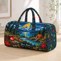 Mountain Lake Camping With Pines And Wildflowers For Outdoor Getaways Quilted Weekend Bag