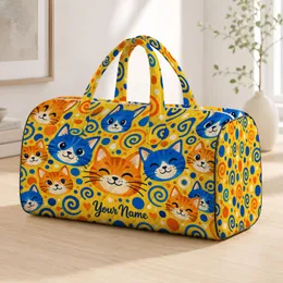 Cheerful Cat Faces with Sunny Polka Dots for Beach Days and Weekend Getaway Adventures Quilted Weekend Bag
