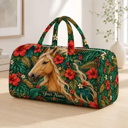 Palomino Horse with Tropical Hibiscus and Leaf Mane for Relaxed Island Travel Escapes Quilted Weekend Bag