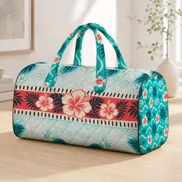 Turquoise Coral Geometric Stripes for Sunny Beach Getaways and Colorful Weekend Escapes Quilted Weekend Bag