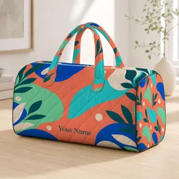 Coral Color Block Circles for Bright Summer Getaways and Relaxed Weekend Travel Style Quilted Weekend Bag