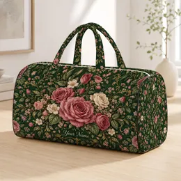 Dusty Mauve Roses And Garden Leaves For Weekend Getaways And Travel Quilted Weekend Bag