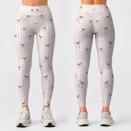 Ivory Pinstripes and Tiny Bows for Pilates, Balletcore Fitness and Everyday Athleisure Leggings