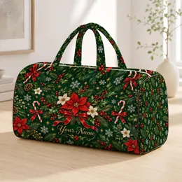 Emerald Holly and Candy Cane Holiday Garden for Festive Winter Getaways Quilted Weekend Bag