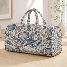Navy Seashells And Starfish Motifs For Coastal Getaways And Relaxed Beachside Travel Quilted Weekend Bag