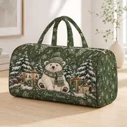 White Bear Among Snowy Pines and Gifts for Cozy Winter Holiday Getaways and Travel Quilted Weekend Bag