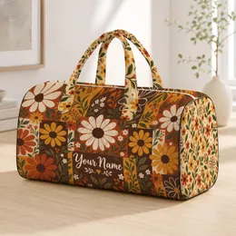 Rust Mustard Daisy Patchwork for Autumn Park Trips, Travel and Cozy Getaways Quilted Weekend Bag
