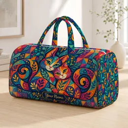 Colorful Patchwork Cats for Weekend Getaways, Beach Days and Park Adventures for Cat Lovers Quilted Weekend Bag