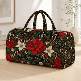 Red White Blossoms and Candy Canes for Festive Holiday Travel and Cozy Winter Getaways Quilted Weekend Bag