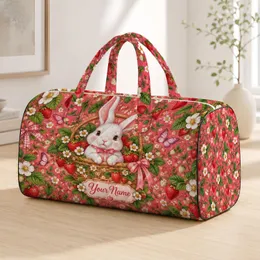 Bunny in Strawberry Basket for Sweet Spring Getaways and Cheerful Travel Days and Gifts Quilted Weekend Bag