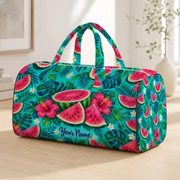 Watermelon and Tropical Leaves in Aqua for Seaside Summer Travel Getaways and Beach Picnics Quilted Weekend Bag