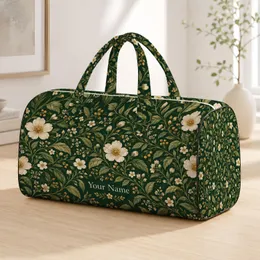 Cream Wildflowers and Sage Vines for Woodland Walks, Travel and Relaxed Beach Days Quilted Weekend Bag