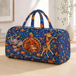 Cheerful Elephant Turkey And Giraffe Autumn Parade For Family Travel Adventures And Trips Quilted Weekend Bag