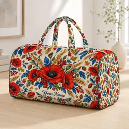 Red Poppy, Wheat and Berry Garden for Relaxed Weekend Getaways and Autumn Travel Quilted Weekend Bag